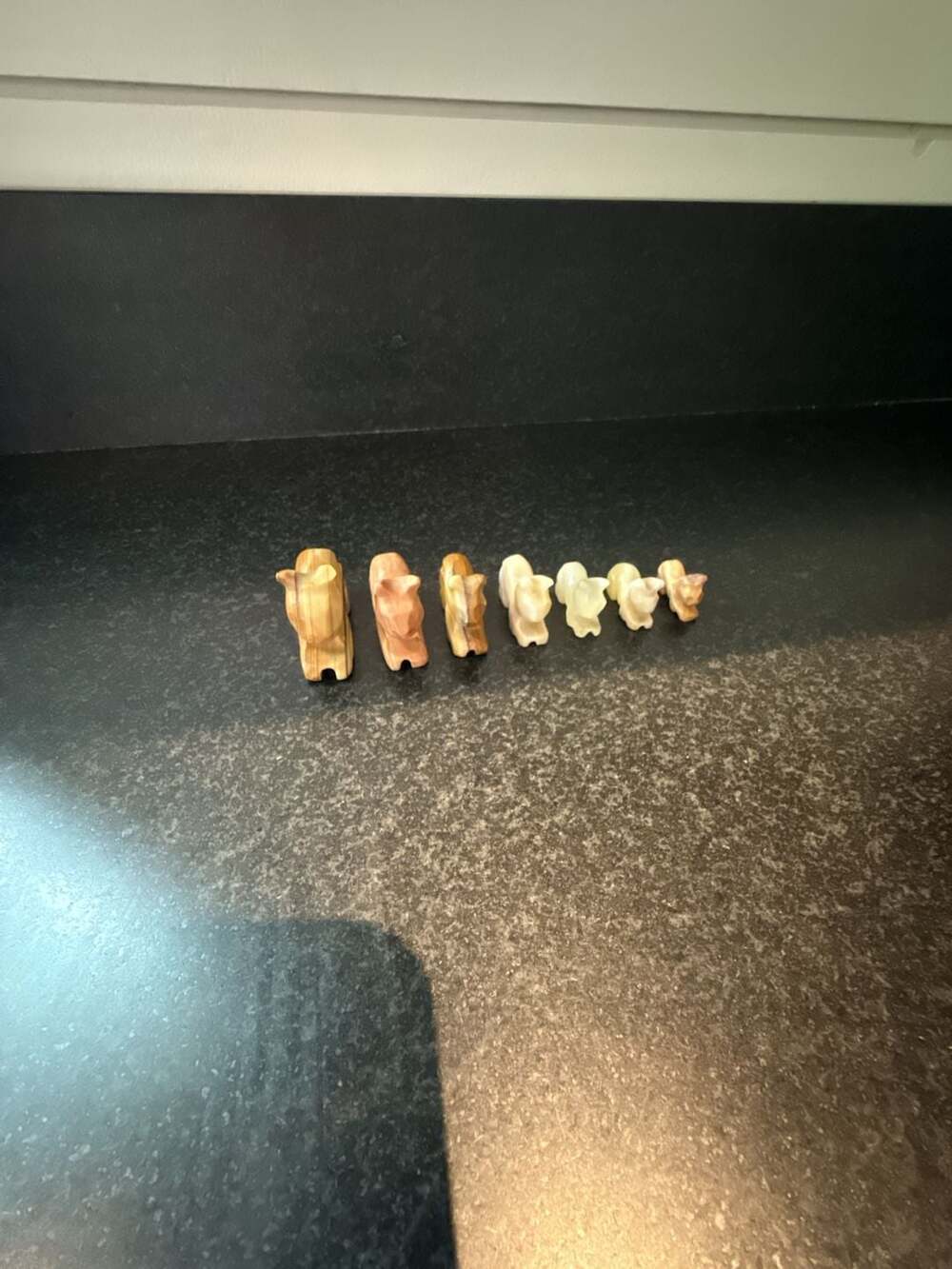 Set of 7 Vintage Hand-Carved Banded Onyx Cat Figurines